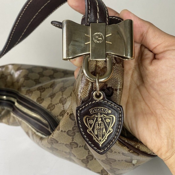 Gucci duchessa Hobo GG Logo, Crystal Coated canvas Bag , Beige Brown , Damaged - Picture 12 of 16